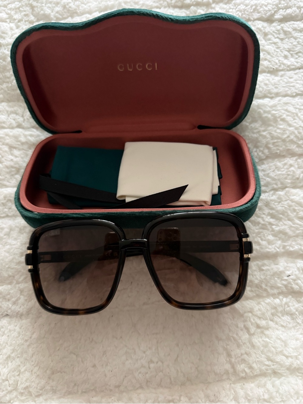 Gucci Women’s Shiny Dark Havana Acetate Sunglasses - Designer Eyewear